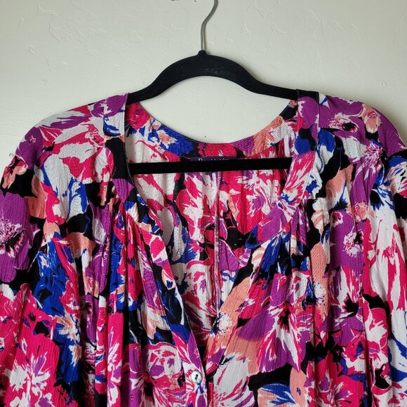 Roaman's Colorful Floral Button Up Blouse - Picture 2 of 7